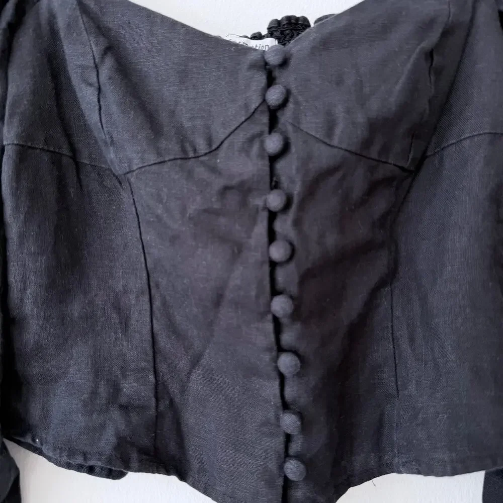 Reformation Hogan Long Sleeve Linen Top Black Size XS / 0